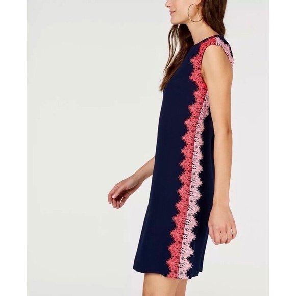 NWT!! TRINA TURK Black Whim Appliquéd Lace Trims Sheath Dress Red & Pink Size 4 - Picture 1 of 14